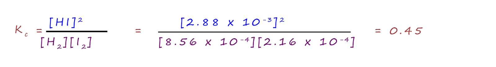 Equilibrium equation for calculating Kc